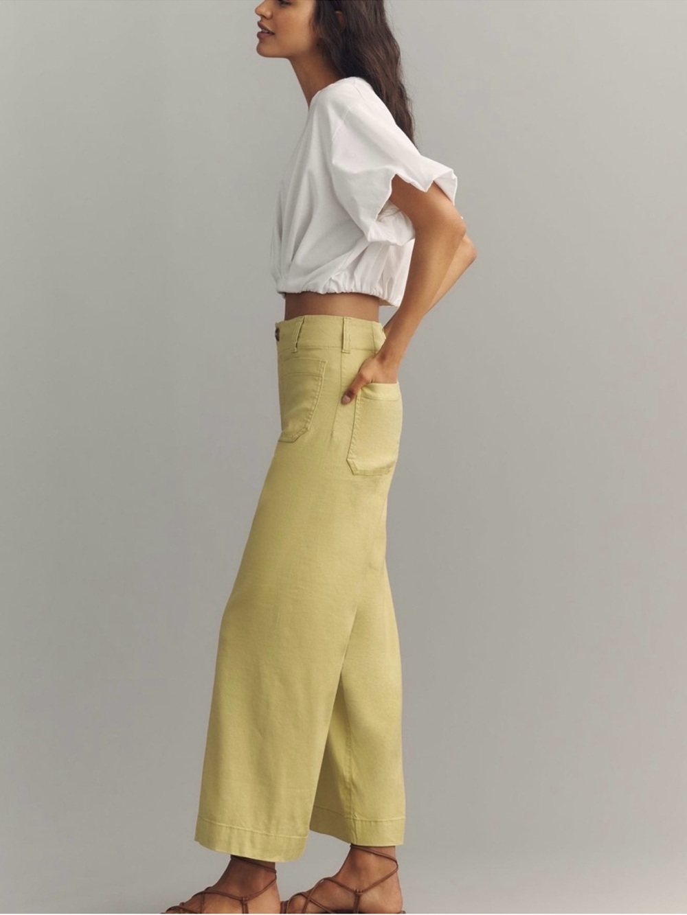 Anthropologie/ Maeve - Colette High-Rise Wide Leg Linen Stretch Pants - Picture 3 of 10